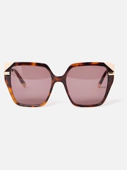 Oliver Bonas Brown Faux Tortoiseshell & Cream Corner Square Acetate Sunglasses - Image 1 of 4
