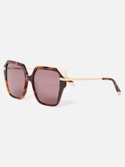 Oliver Bonas Brown Faux Tortoiseshell & Cream Corner Square Acetate Sunglasses - Image 2 of 4