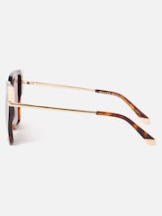 Oliver Bonas Brown Faux Tortoiseshell & Cream Corner Square Acetate Sunglasses - Image 3 of 4