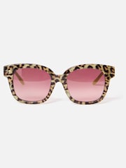 Oliver Bonas Green Leopard Print Square Acetate Sunglasses - Image 1 of 6