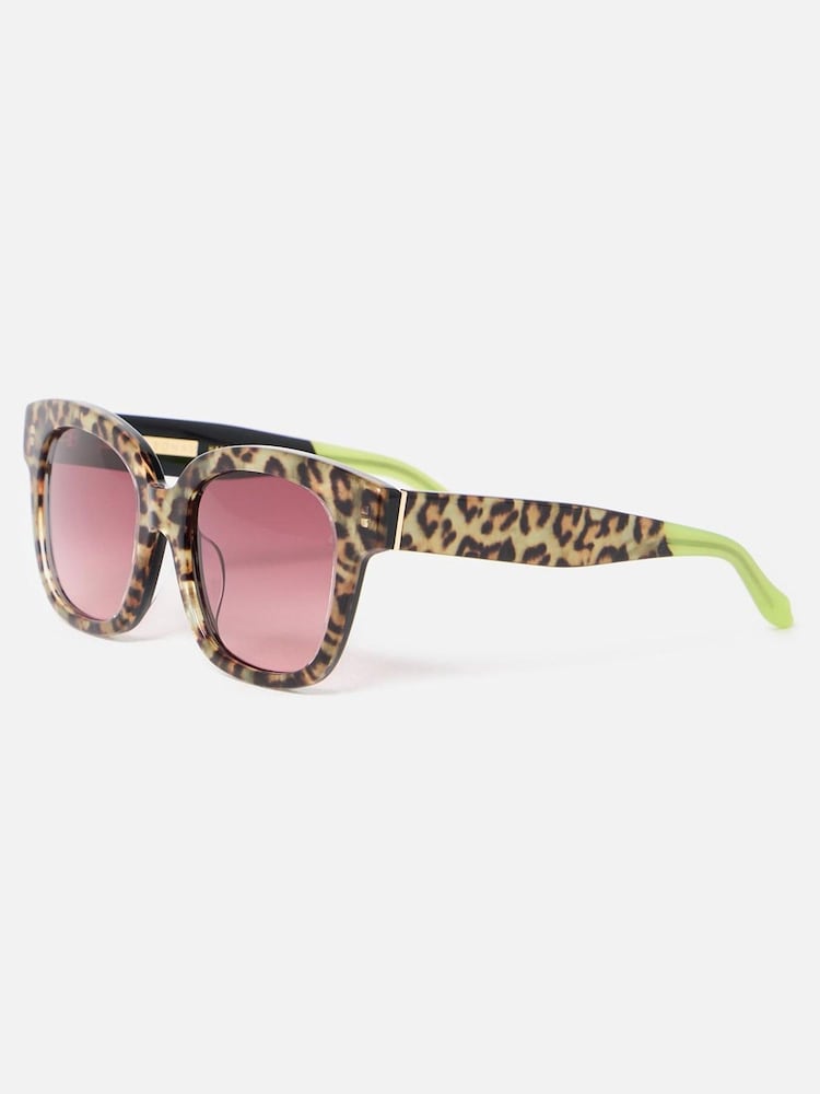 Oliver Bonas Green Leopard Print Square Acetate Sunglasses - Image 2 of 6