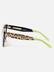 Oliver Bonas Green Leopard Print Square Acetate Sunglasses - Image 3 of 6