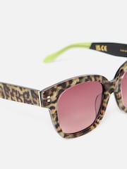 Oliver Bonas Green Leopard Print Square Acetate Sunglasses - Image 4 of 6
