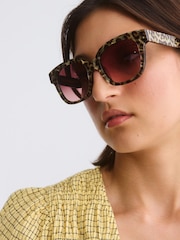 Oliver Bonas Green Leopard Print Square Acetate Sunglasses - Image 6 of 6