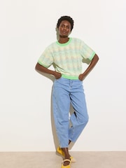 Oliver Bonas Green Sparkle Wavy Stripe Knitted Shell Top - Image 3 of 8
