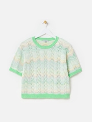 Oliver Bonas Green Sparkle Wavy Stripe Knitted Shell Top - Image 4 of 8