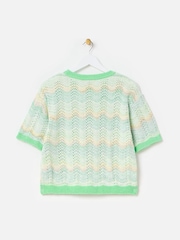 Oliver Bonas Green Sparkle Wavy Stripe Knitted Shell Top - Image 5 of 8