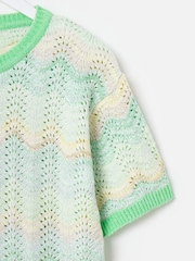 Oliver Bonas Green Sparkle Wavy Stripe Knitted Shell Top - Image 7 of 8