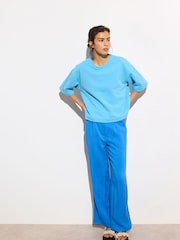 Oliver Bonas Blue Regular Tab Detail Wide Leg Trousers - Image 3 of 9