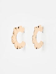 Oliver Bonas Gold Tone Hera Hammered Floral Print Curve Large Hoops Earrings - Image 3 of 5