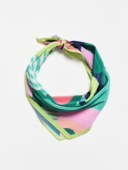 Oliver Bonas Green Bright Abstract Floral Print & Striped Pleated Square Scarf - Image 2 of 5