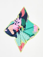 Oliver Bonas Green Bright Abstract Floral Print & Striped Pleated Square Scarf - Image 3 of 5