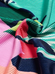 Oliver Bonas Green Bright Abstract Floral Print & Striped Pleated Square Scarf - Image 4 of 5