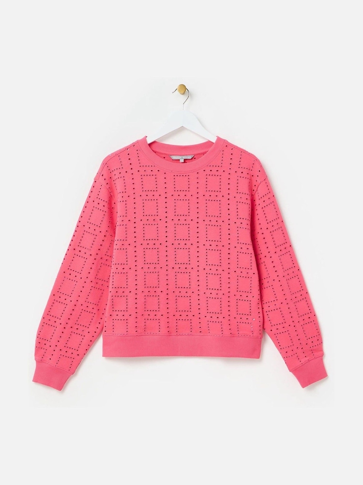 Oliver Bonas Pink 100% Cotton Square Broderie Sweatshirt - Image 1 of 5