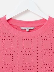 Oliver Bonas Pink 100% Cotton Square Broderie Sweatshirt - Image 3 of 5
