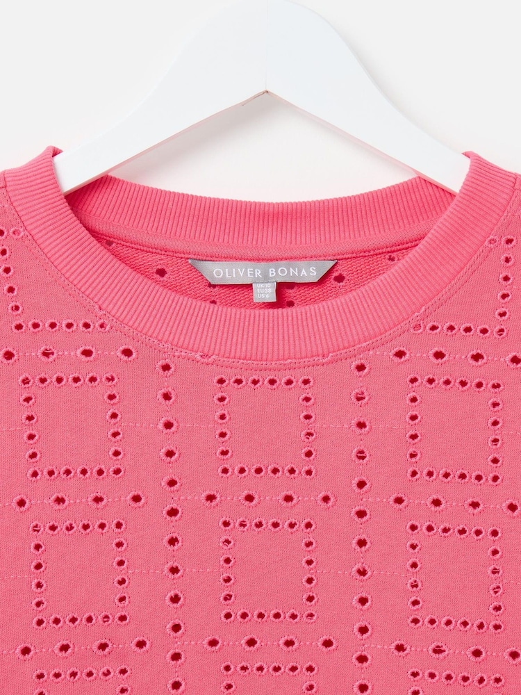 Oliver Bonas Pink 100% Cotton Square Broderie Sweatshirt - Image 3 of 5