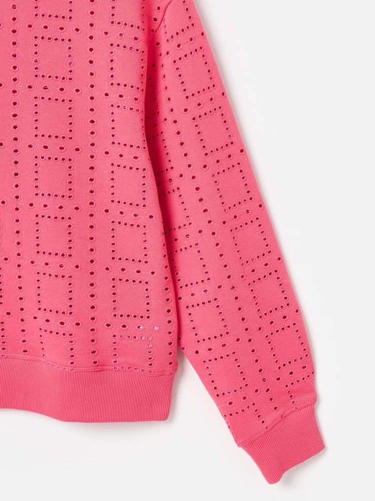 Oliver Bonas Pink 100% Cotton Square Broderie Sweatshirt - Image 5 of 5