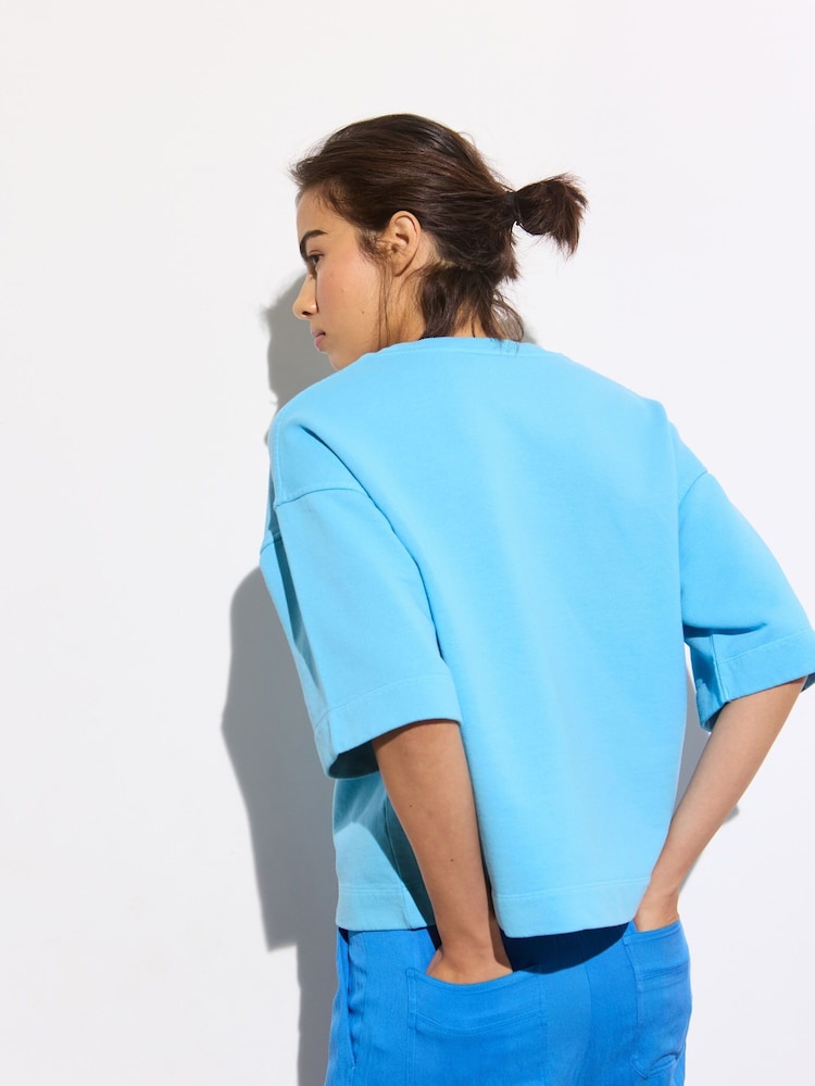 Oliver Bonas Blue 100% Cotton Short Sleeve Sweatshirt - Image 2 of 5