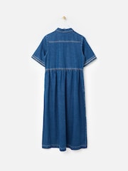 Oliver Bonas Blue Denim Collared Zip Up Midi Dress - Image 2 of 5