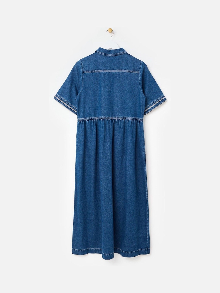 Oliver Bonas Blue Denim Collared Zip Up Midi Dress - Image 2 of 5