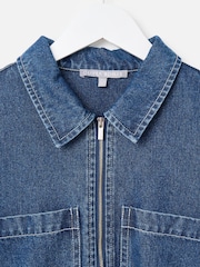 Oliver Bonas Blue Denim Collared Zip Up Midi Dress - Image 3 of 5