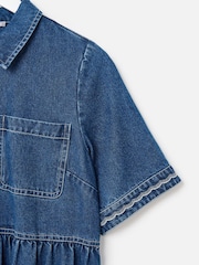 Oliver Bonas Blue Denim Collared Zip Up Midi Dress - Image 4 of 5