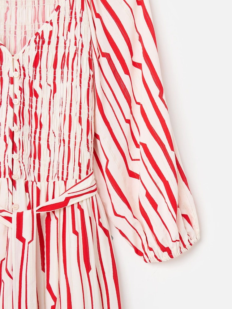 Oliver Bonas White Sicilian Striped V-Neck Ruched Midi Dress - Image 3 of 4