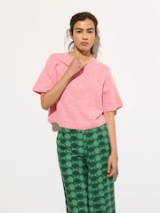 Oliver Bonas Pink Short Sleeve Knitted Shell Top - Image 1 of 8