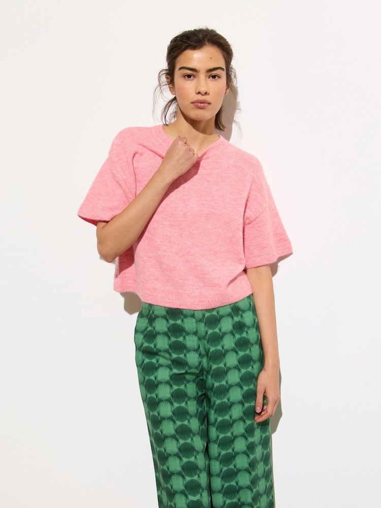 Oliver Bonas Pink Short Sleeve Knitted Shell Top - Image 1 of 8 Oliver Bonas Pink Short Sleeve Knitted Shell Top - Image 1 of 8