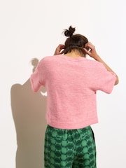 Oliver Bonas Pink Short Sleeve Knitted Shell Top - Image 2 of 8