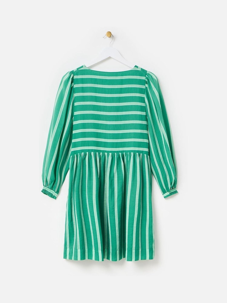 Oliver Bonas Green Striped V-Neck Mini Dress - Image 2 of 5 Oliver Bonas Green Striped V-Neck Mini Dress - Image 2 of 5