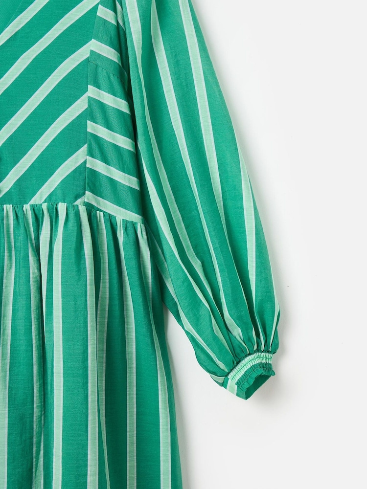 Oliver Bonas Green Striped V-Neck Mini Dress - Image 4 of 5