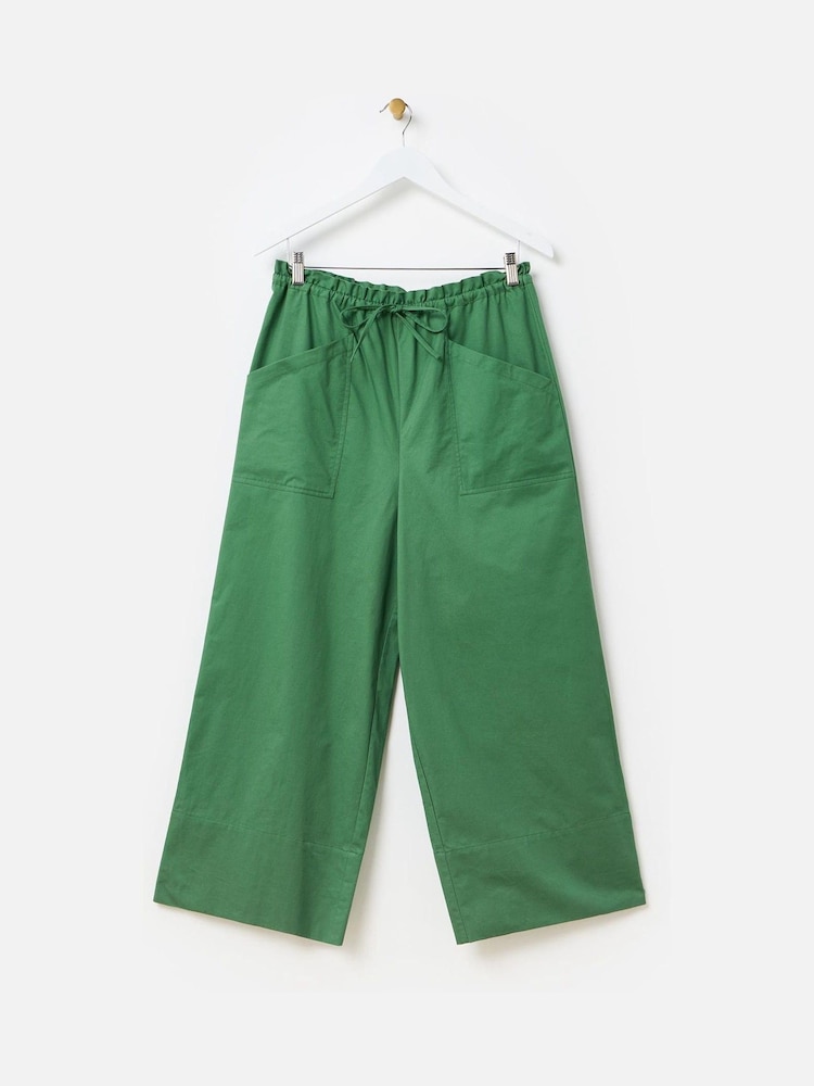 Oliver Bonas Green Tie Waist Cropped Wide Leg Trousers - Image 1 of 5