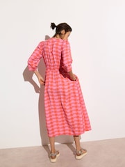 Oliver Bonas Pink Gingham V-Neck Midi Dress - Image 2 of 8