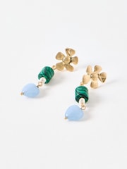 Oliver Bonas Green Analeigh Flower & Bead Drop Earrings - Image 1 of 3