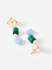 Oliver Bonas Green Analeigh Flower & Bead Drop Earrings - Image 3 of 3
