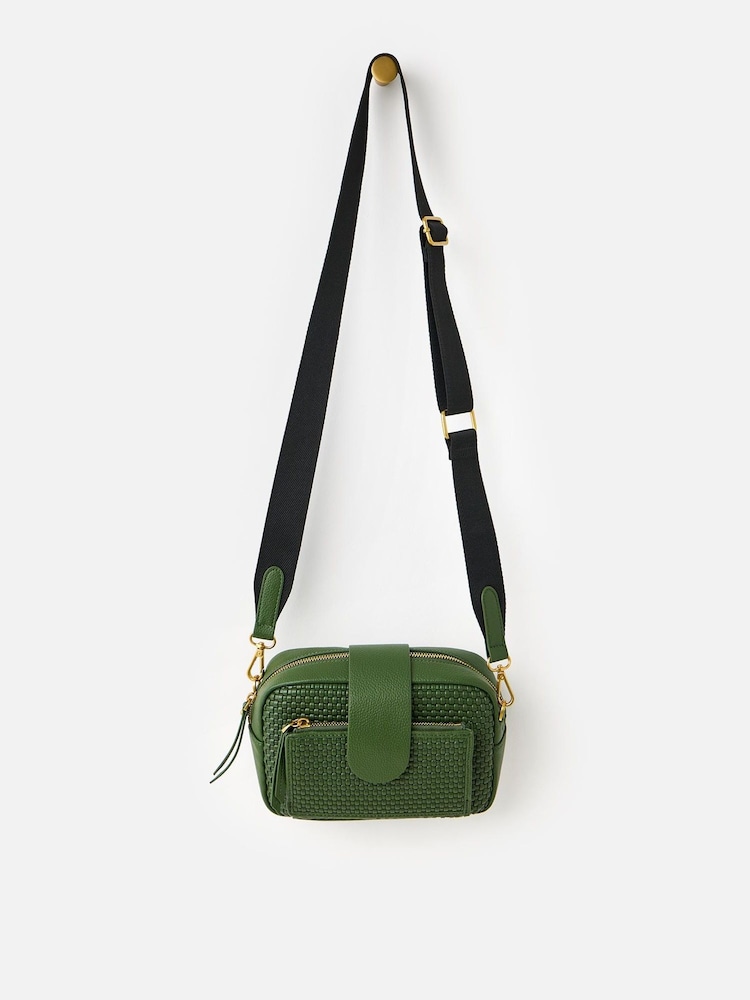 Oliver Bonas Green Charlee Weave Crossbody Bag - Image 1 of 1