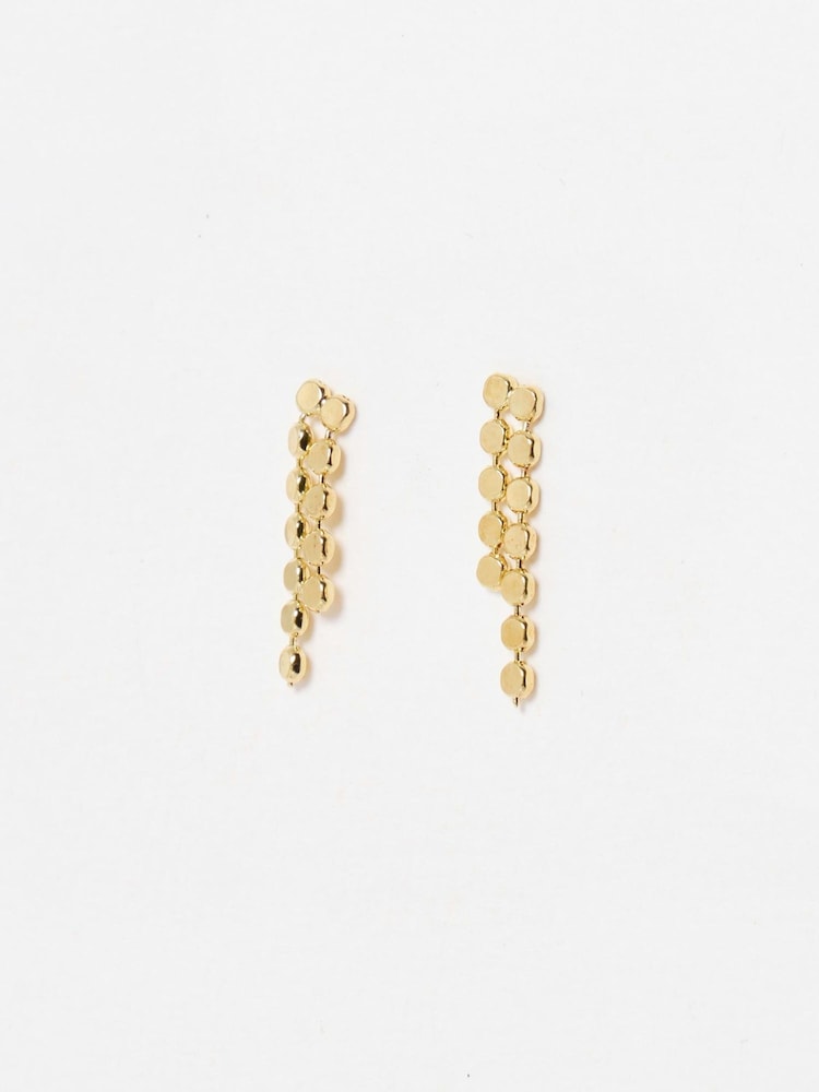 Oliver Bonas Gold Plated Demi Disc Double Drop Earrings - Image 2 of 4