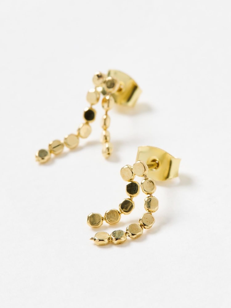Oliver Bonas Gold Plated Demi Disc Double Drop Earrings - Image 4 of 4