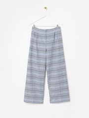 Oliver Bonas Blue Gingham Embroidered Wide Leg Trousers - Image 1 of 6