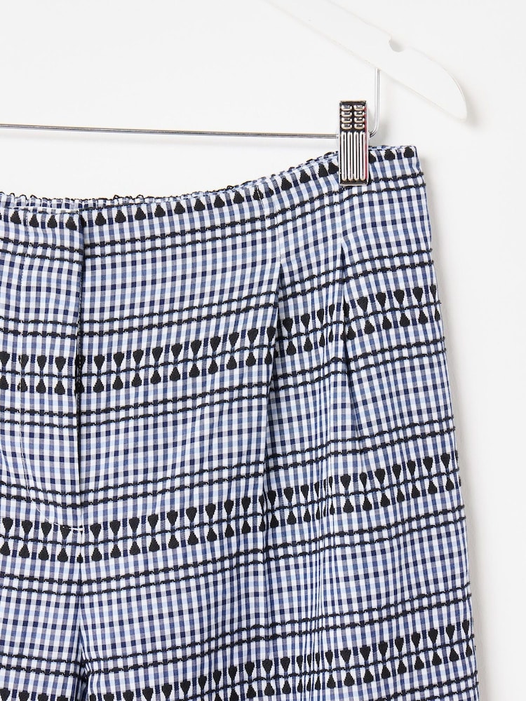Oliver Bonas Blue Gingham Embroidered Wide Leg Trousers - Image 3 of 6