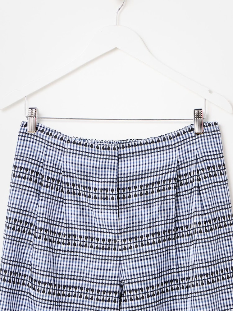 Oliver Bonas Blue Gingham Embroidered Wide Leg Trousers - Image 4 of 6