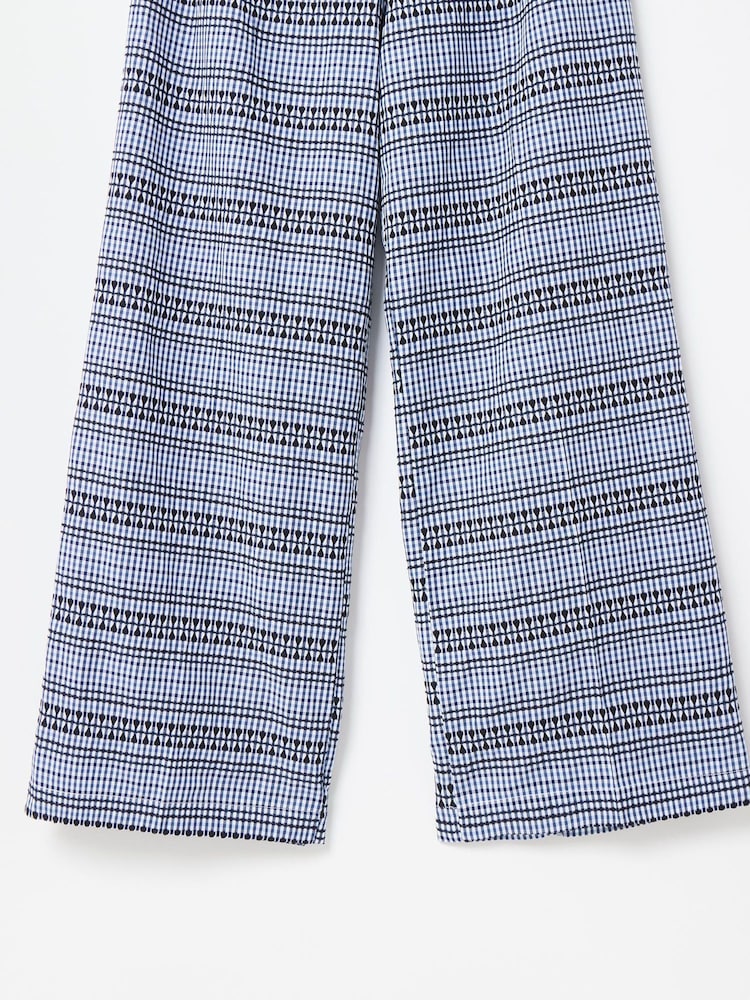 Oliver Bonas Blue Gingham Embroidered Wide Leg Trousers - Image 5 of 6