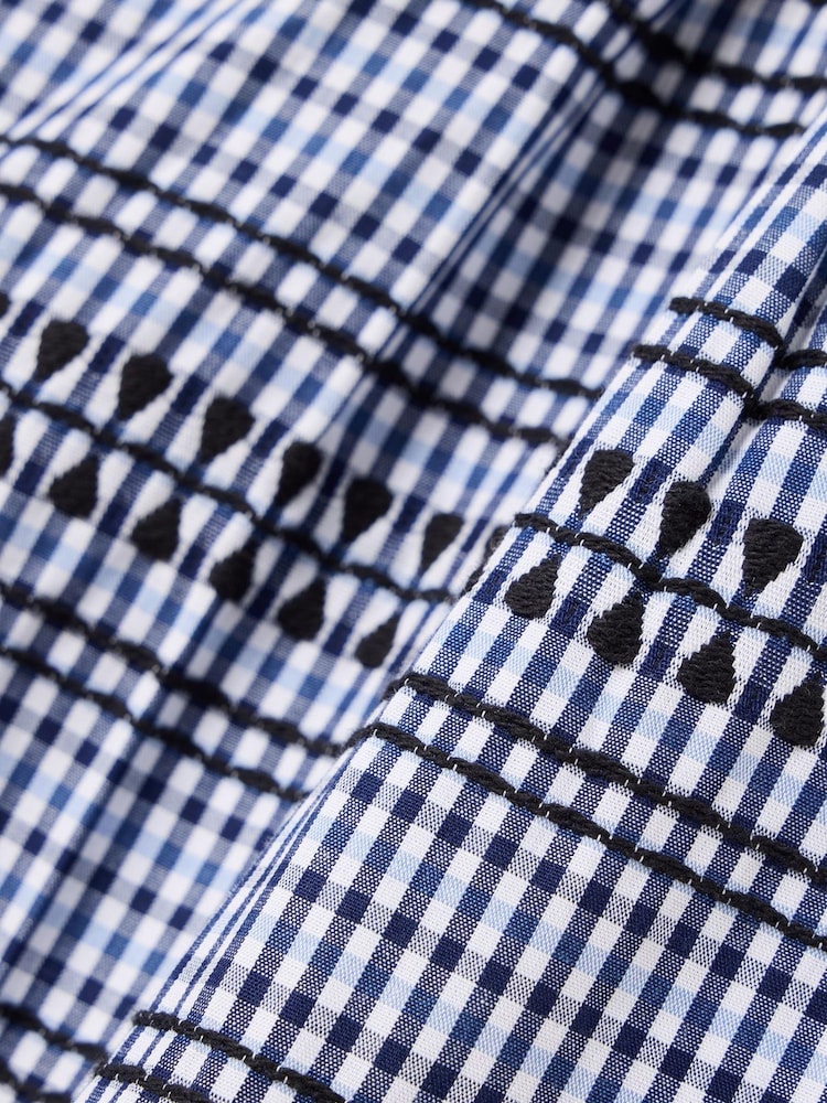 Oliver Bonas Blue Gingham Embroidered Wide Leg Trousers - Image 6 of 6