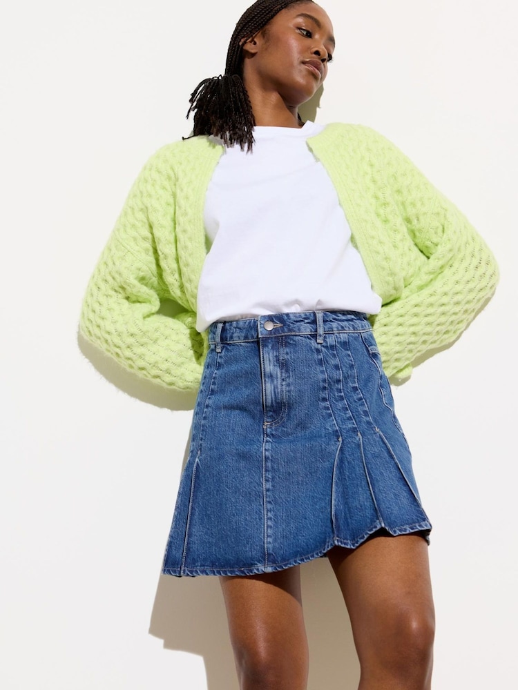 Oliver Bonas Blue Denim Pleated Mini Skirt - Image 1 of 7