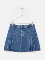 Oliver Bonas Blue Denim Pleated Mini Skirt - Image 3 of 7