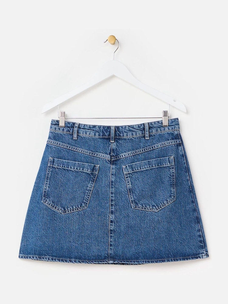 Oliver Bonas Blue Denim Pleated Mini Skirt - Image 4 of 7