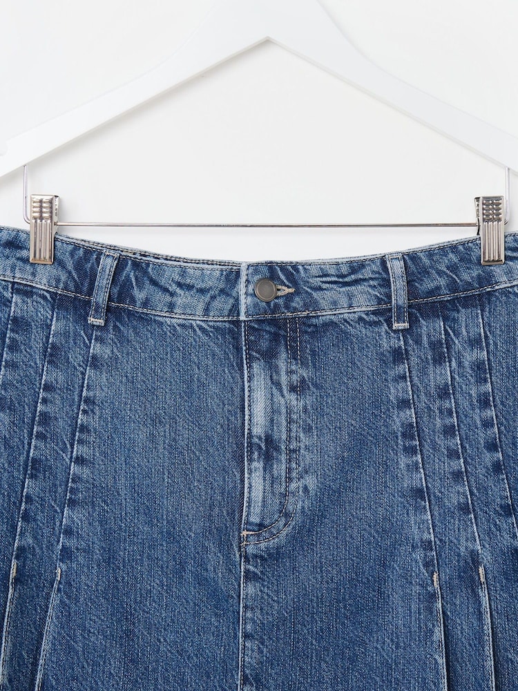 Oliver Bonas Blue Denim Pleated Mini Skirt - Image 5 of 7