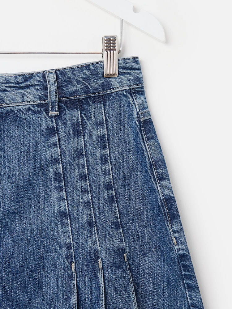 Oliver Bonas Blue Denim Pleated Mini Skirt - Image 6 of 7