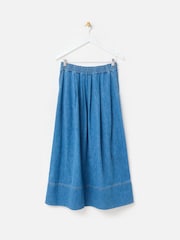 Oliver Bonas Blue Denim Elasticated Pleated Midi Skirt - Image 3 of 7